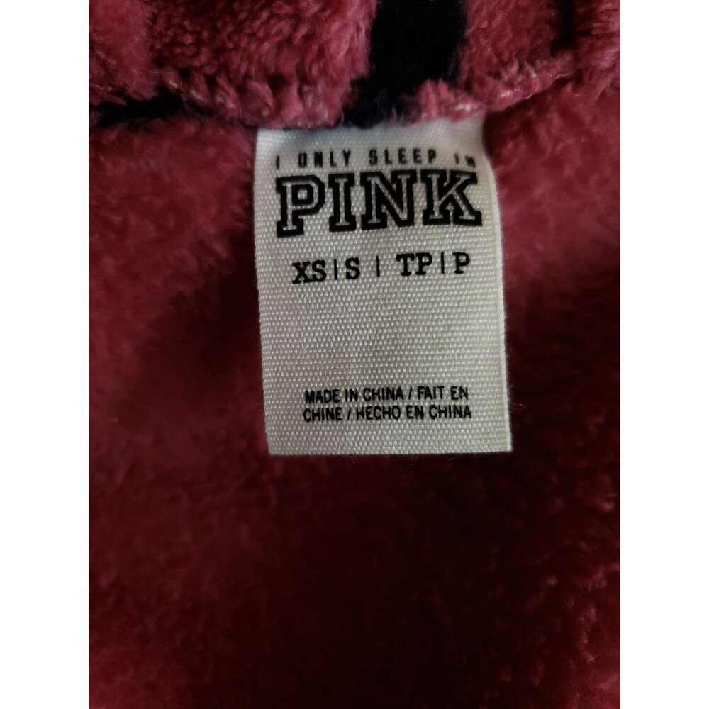 Victoria Secret Pink Fleece Robe Women's Size XSmall Pink Black Dot - Picture 4 of 6